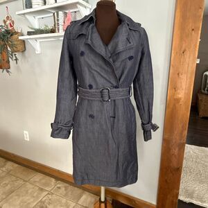 Banana republic indigo Italian fabric trench coat womens size small belted blue